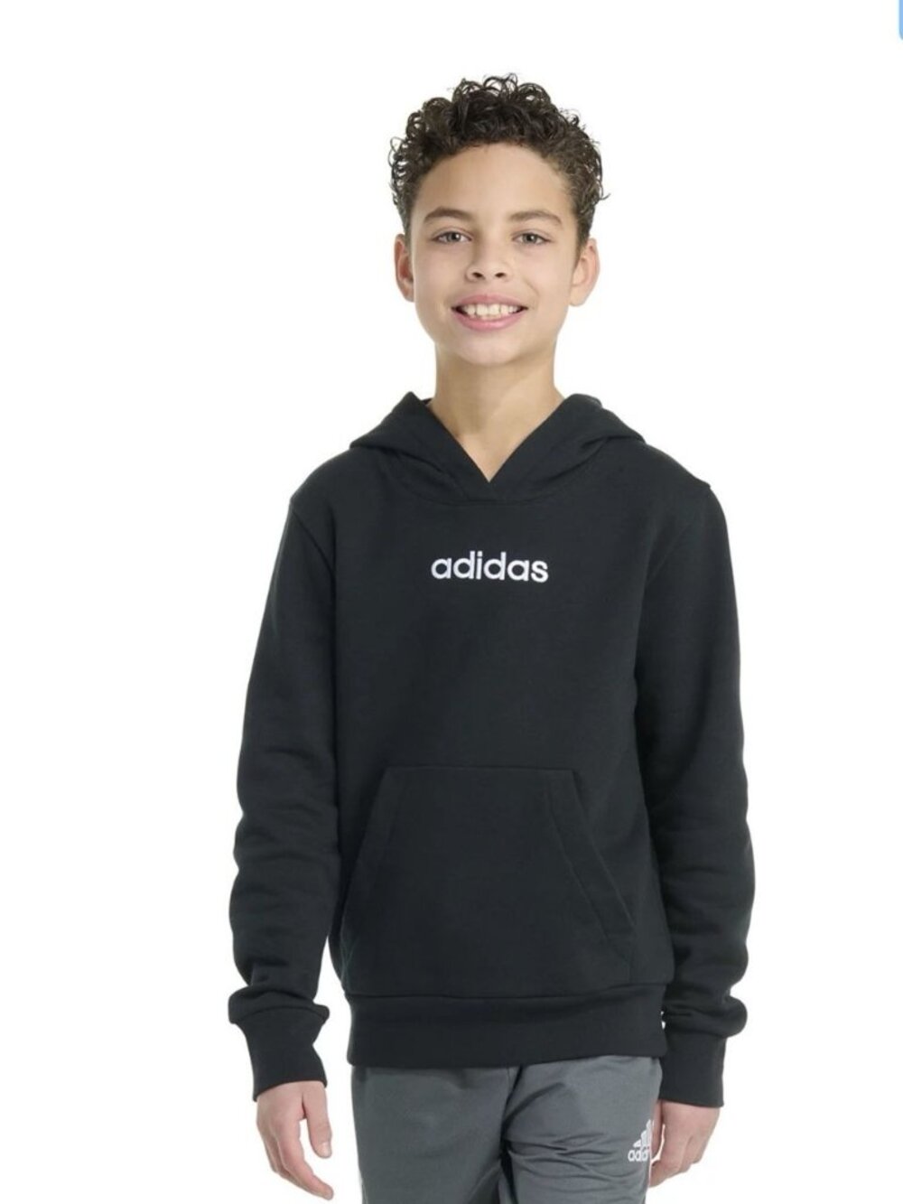 Adidas Medium (10-12) BLACK Big Boy Embroidered Hoodie Pullover, New With Tags